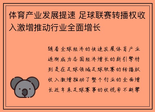 体育产业发展提速 足球联赛转播权收入激增推动行业全面增长